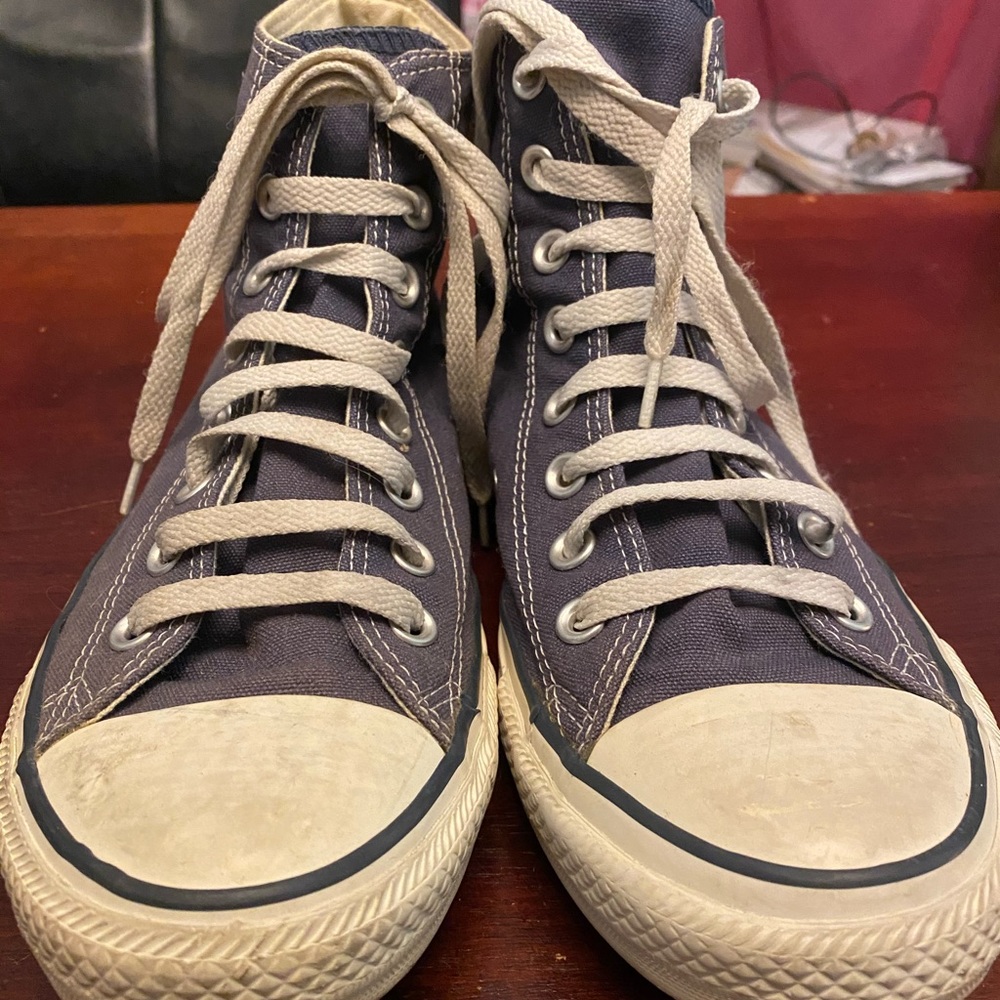 Navy blue high top converse